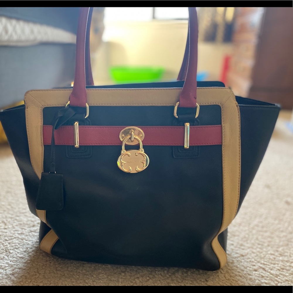 Emma Fox black, tan, and red tote bag
